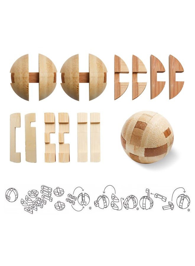Rich Boxer 4 Pack Wooden Puzzle Games Brain Teasers Toy- 3D Puzzles for Teens and Adults - Wooden Logic Puzzle Wood Snake Cube Magic Cube Magic Ball Brain Teaser Intellectual Removing Assembling Toy - Image 5
